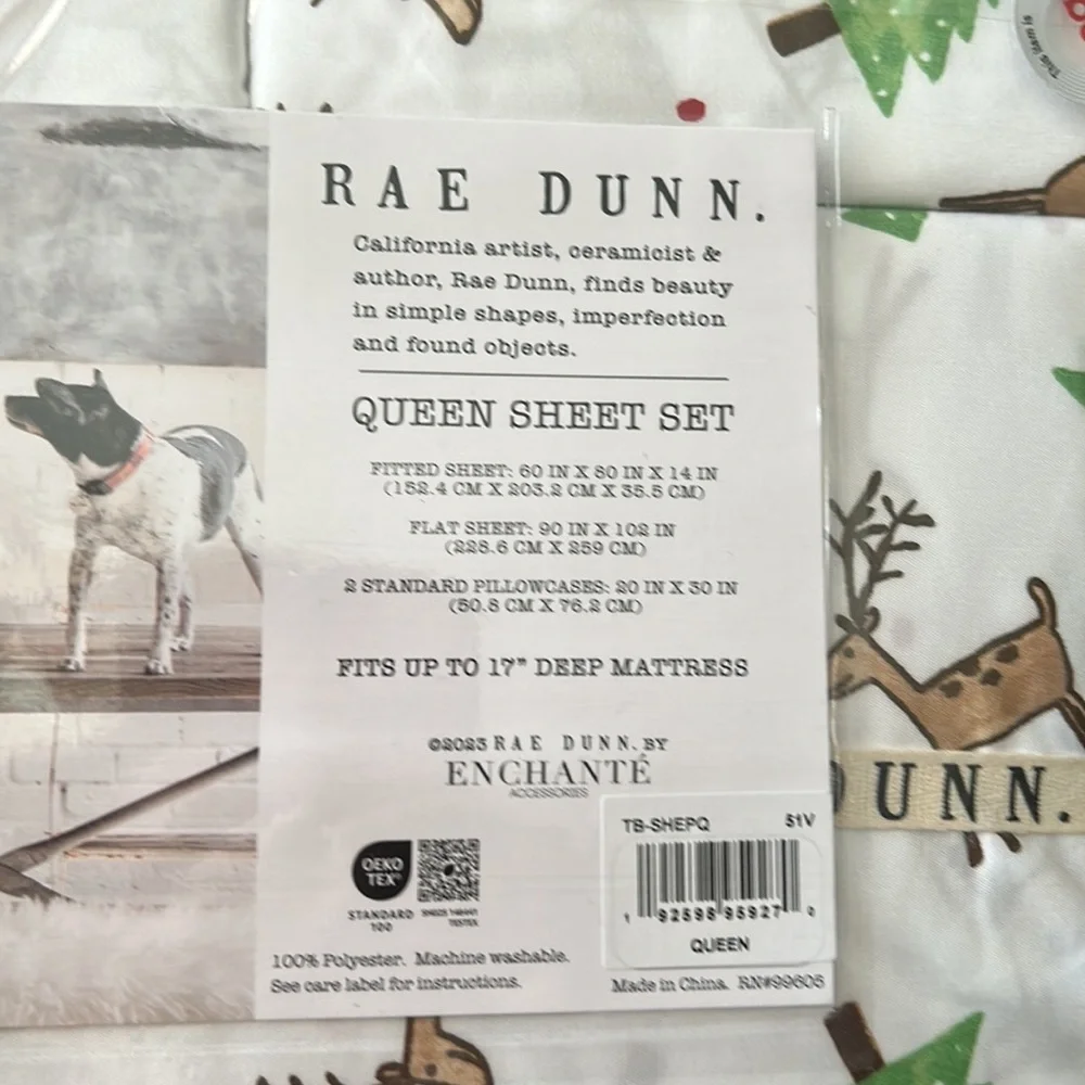 Rae Dunn Reindeer Christmas Trees Queen Sheet Set New Holiday